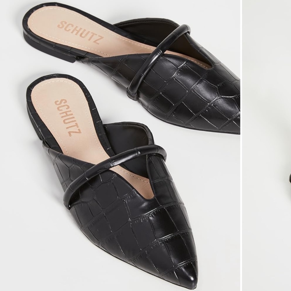 Schutz Black Croc-Embossed Women's Mules